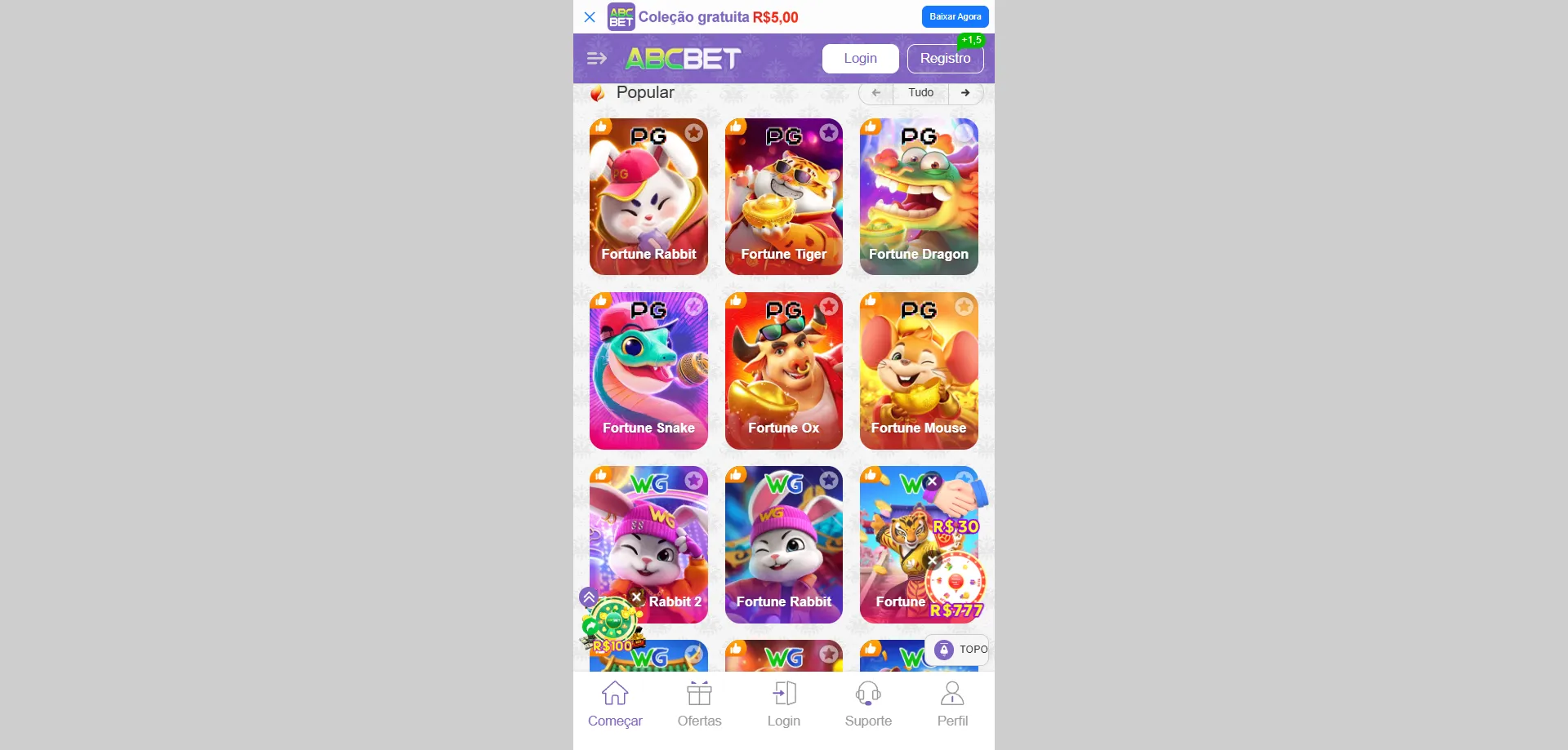 Jogos de slots e cassino online na plataforma abc bet